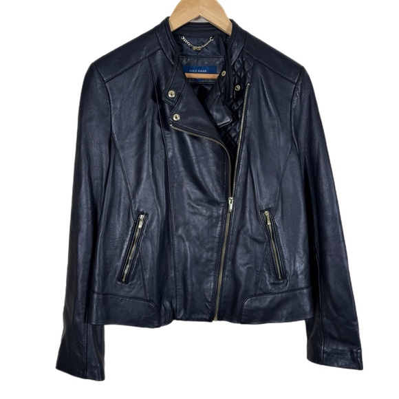 Cole Haan Buttery Soft Lambskin Leather Zip Front Moto Jacket XL Black - Picture 1 of 8